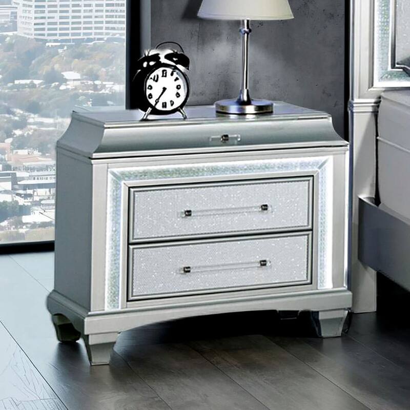 Glam 3 Piece Gray Finish Led Bedroom Furniture Set