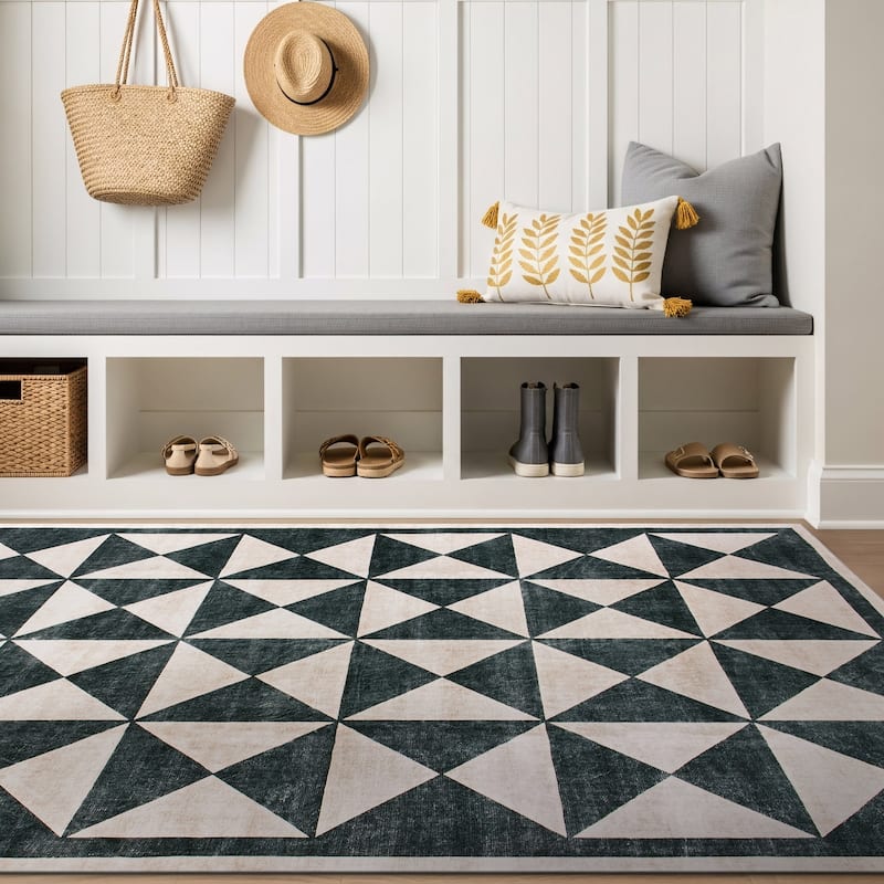 World Rug Gallery Geometric Diamond Washable Non-Slip Area Rug