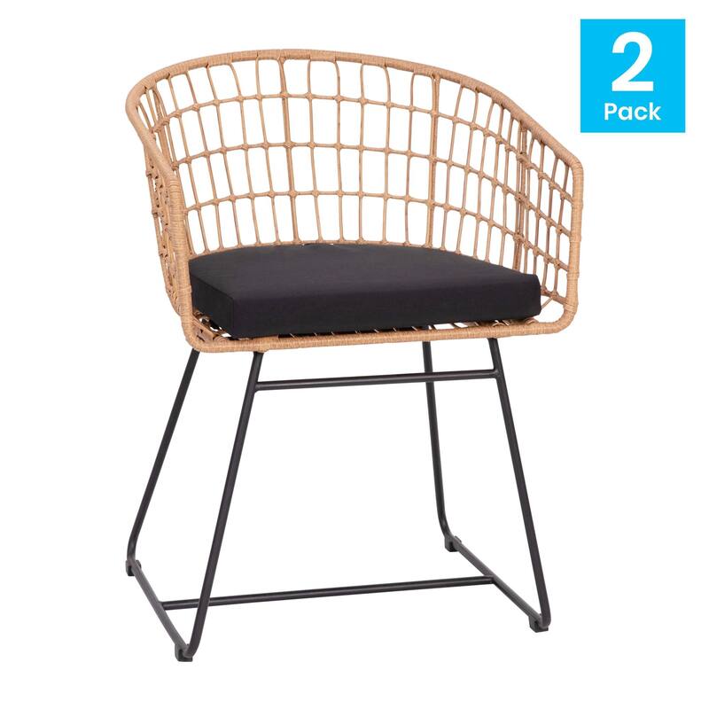 2PK Indoor/Outdoor Boho Rattan Rope Club Chairs-Seat Cushions