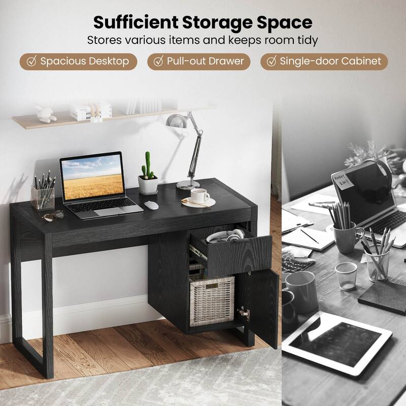 Costway Computer Desk with Storage Cabinet Pull-out Drawer Stable