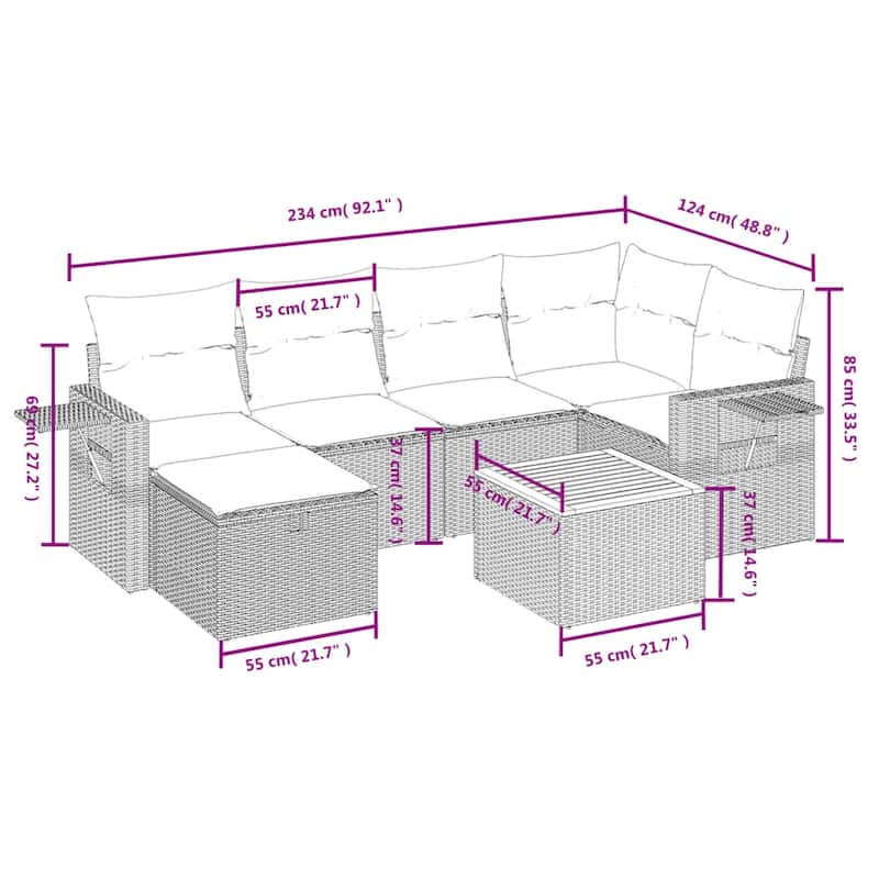 vidaXL Patio Sofa Set with Cushions Outdoor Furniture 7 Piece Poly Rattan