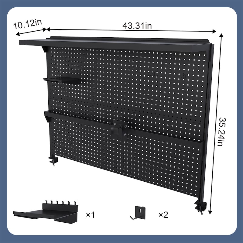Clamp-On Desk Pegboard with Single Monitor Stand, Hooks & Movable Panel