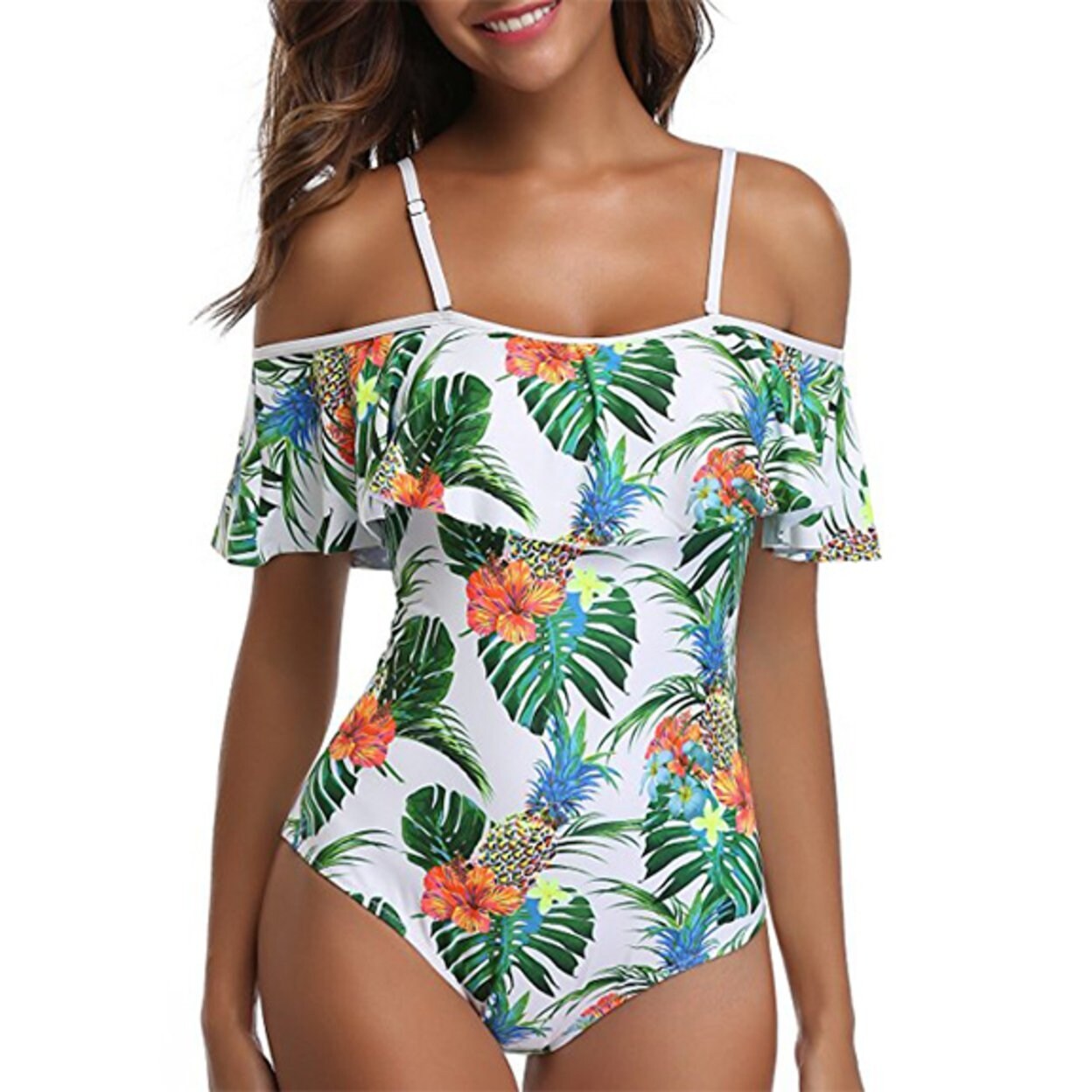 Shop Women One Piece Flounce Swimsuit Pineapple Printed Off