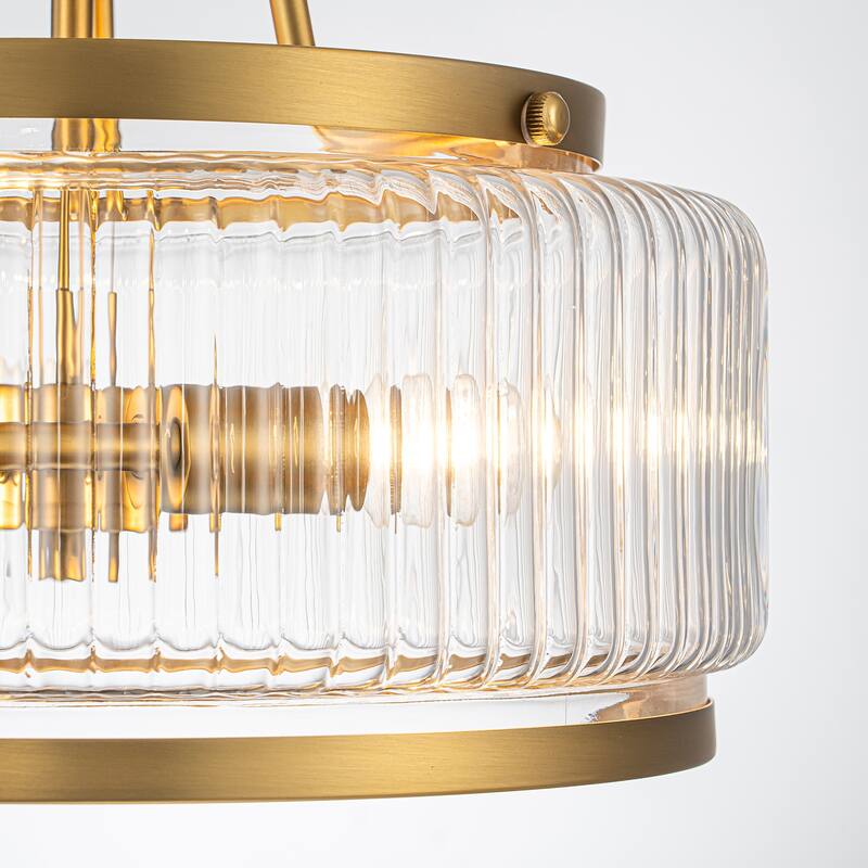 3-Light Industrial-style Black/Gold Lantern Glass Semi Flush Mount