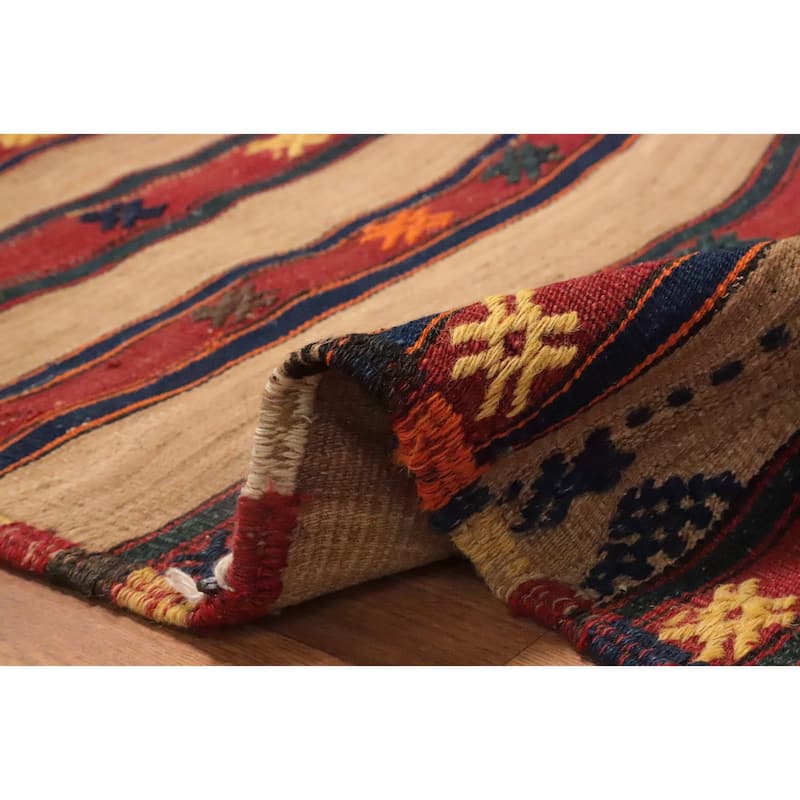 Hand Woven Oriental 100% Wool Carpet Southwestern Tribal Multi-Colored Kilim Area Rug - 9' 6'' X 5' 2''