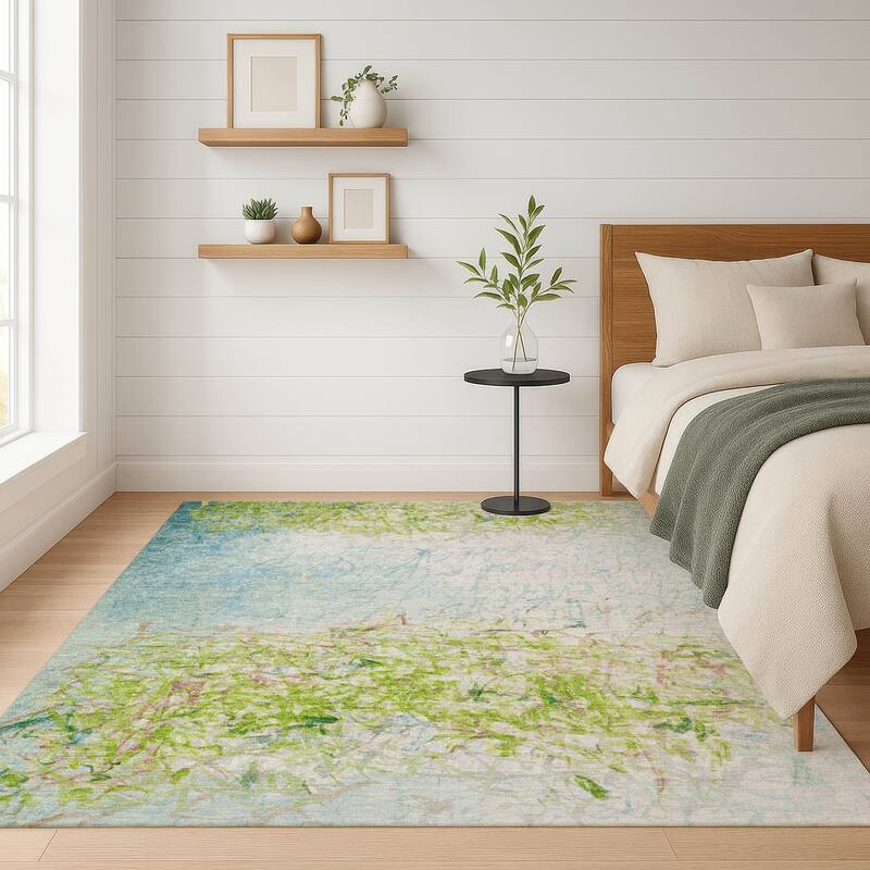 Machine Washable Indoor/ Outdoor Abstract Scribble Chantille Rug