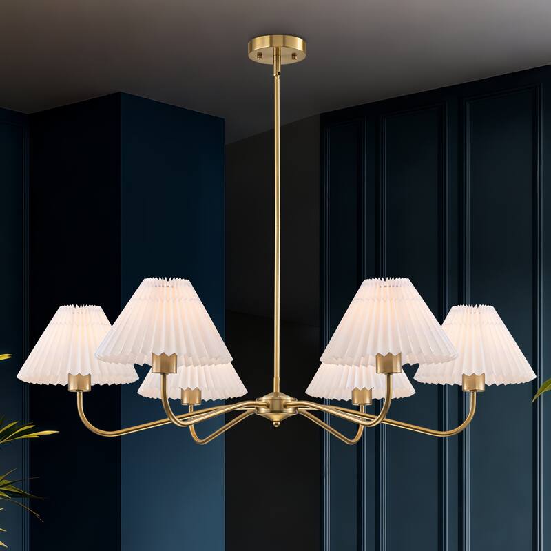 Starsky 6-Light Chandelier with Pleated Fabric Shades Handmade Black & Gold for Dining Room, Kitchen, Living Room and Foyer