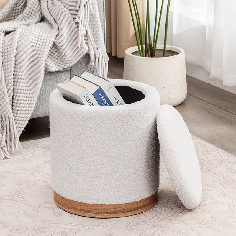 Adeco Velvet Round Storage Stool Gold Plating Base Storage Ottoman