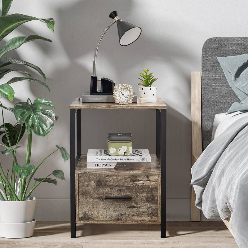 VECELO Nightstand Set of 1/2, Modern Square Side End Table, Living Room, Study Metal Frame