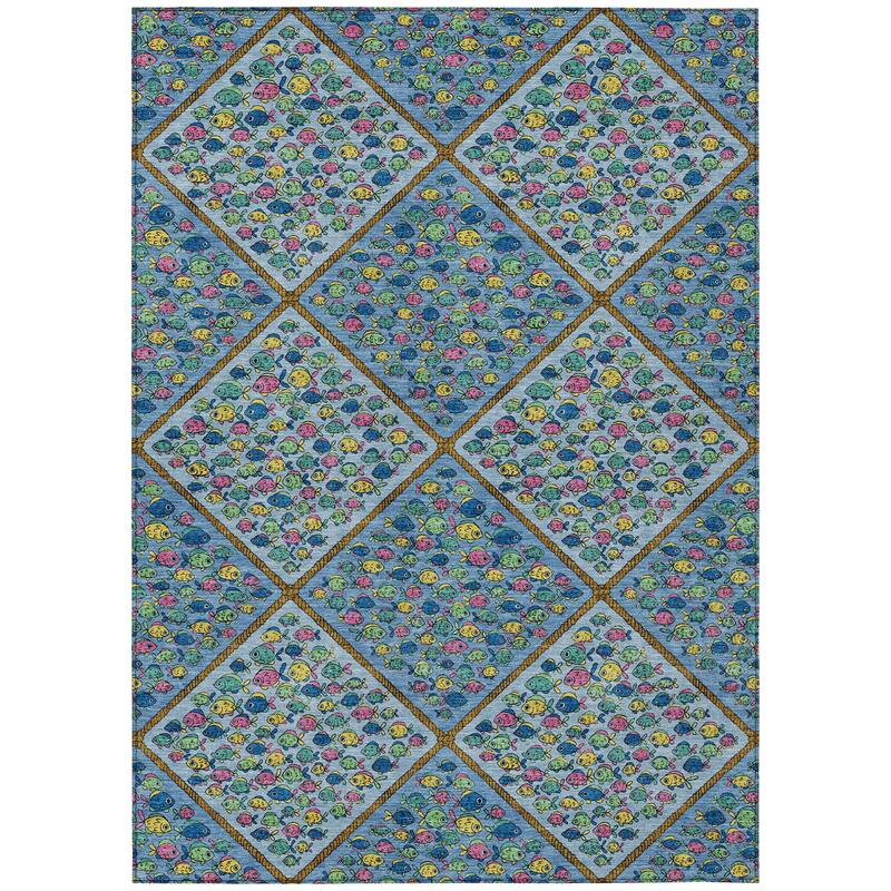 Machine Washable Indoor/ Outdoor Diamond Fish Chantille Rug