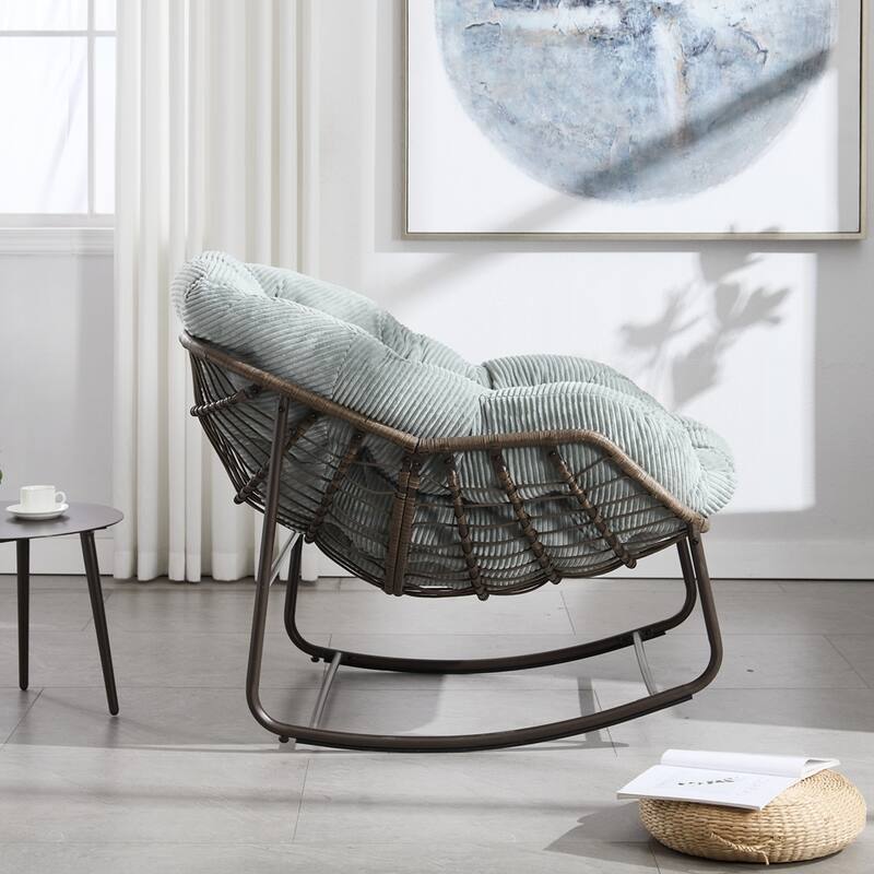 Rocker Recliner Chair Rattan Rocking Chair with Padded Cushion