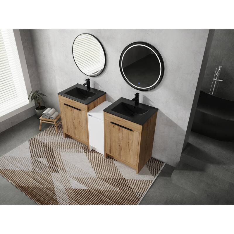 72" Freestanding Bathroom Vanity Set with Adjustable Storage Cabinets, Black Ceramic Sink