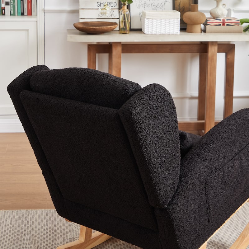 Roomfitters Slim Rocking Chair with High Backrest, Modern Lounge Arm and Side Pockets Accent Chair for Living Room