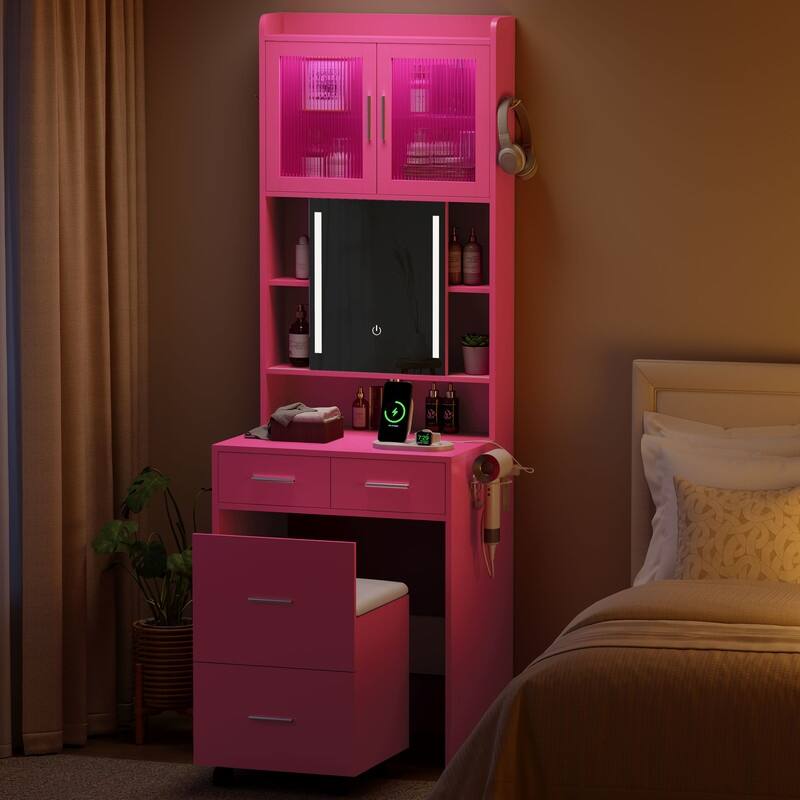 Particle Board with Textured Melamine Finish, 3-Drawer 2-Door Dressing Table Set - Red