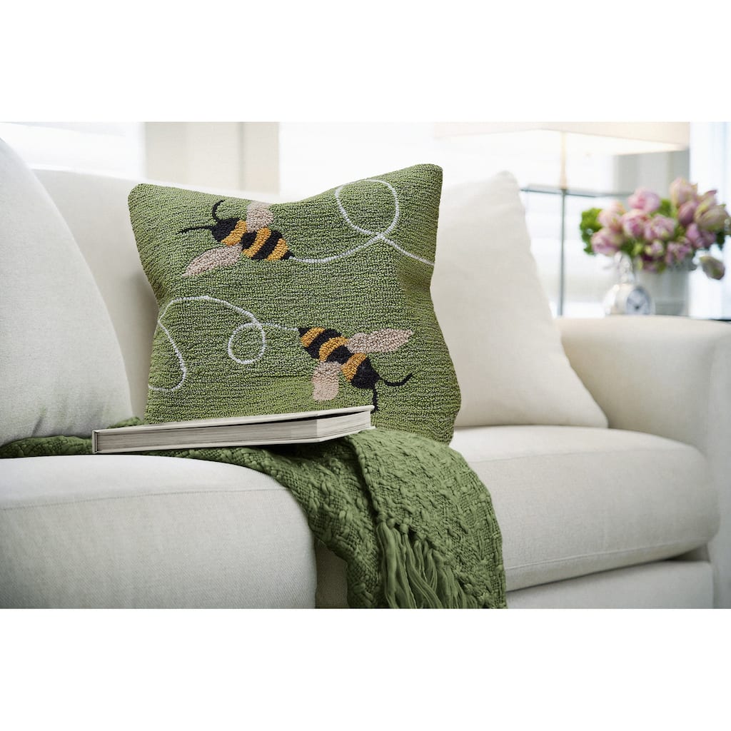 Liora Manne Frontporch Buzzy Bees Indoor/Outdoor Pillow Green 18" Square