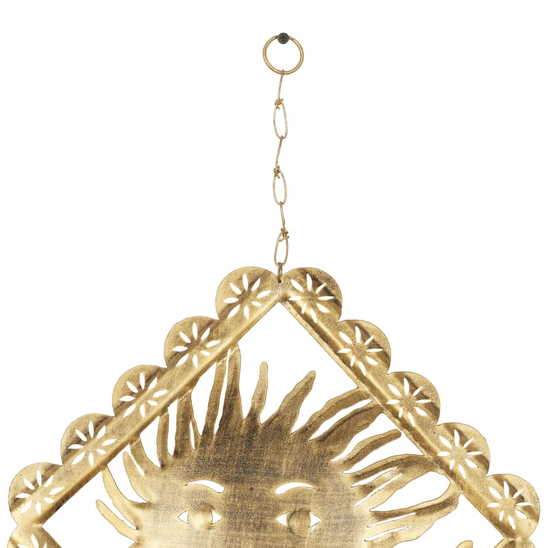 Metal Sun Windchime with Glass Beads and Cone Bells - Gold - Roche River Decor