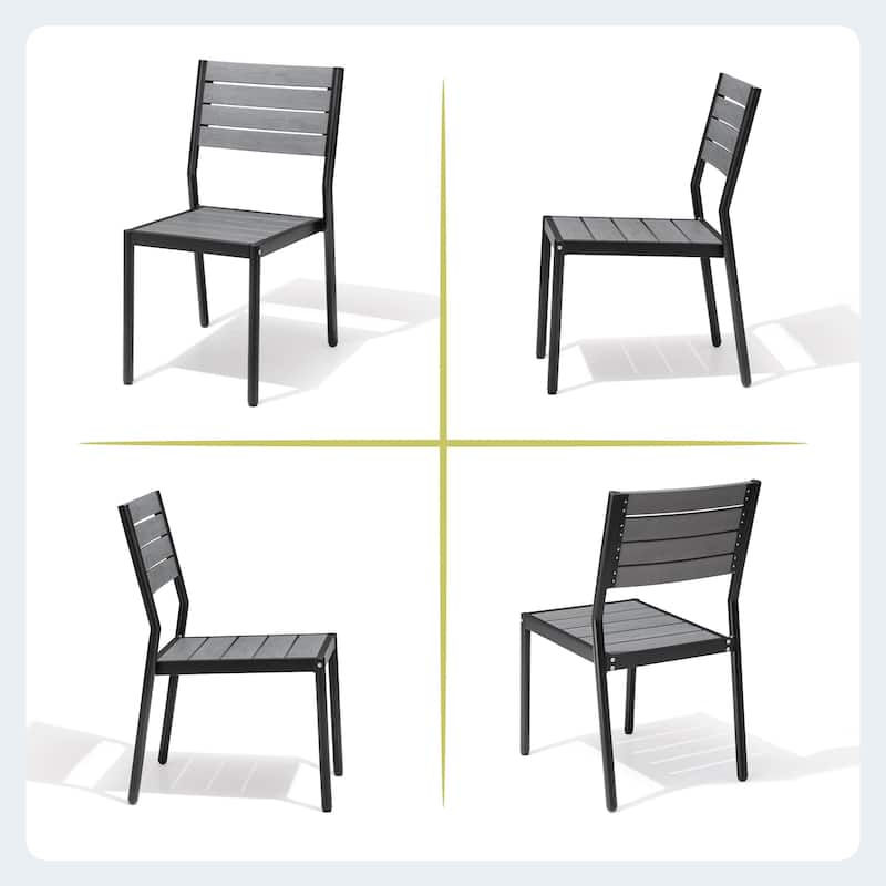 7-Piece Patio Dining Set Aluminum Dining Table with Umbrella Hole and Stackable Chairs