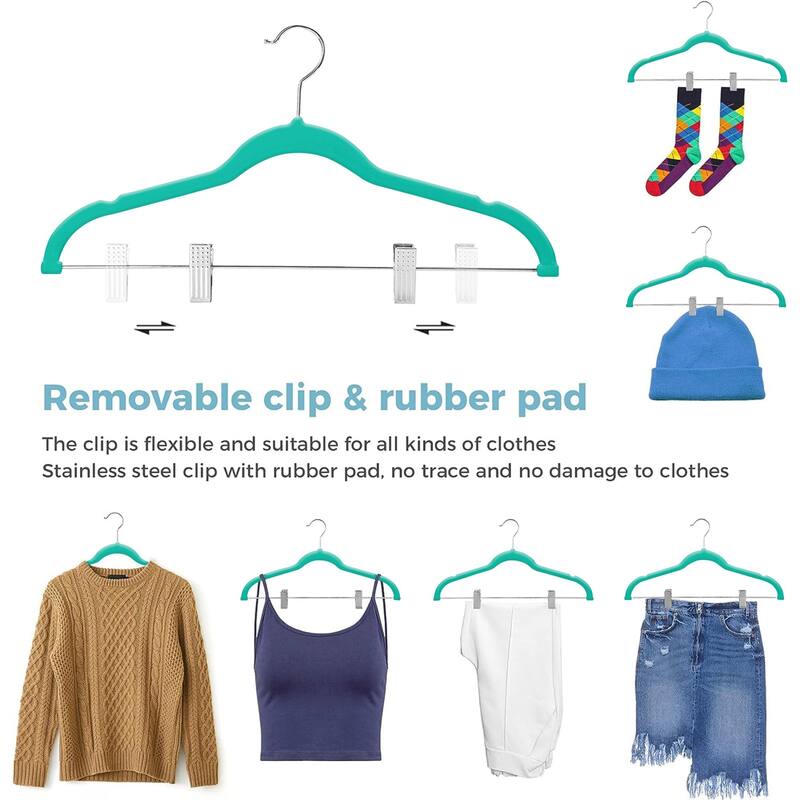 VECELO 20-Pack Pant Hangers (Black/Grey/Pink/Beige/Green) Clothes Hangers Non-slip Space-saving Clothes Hangers