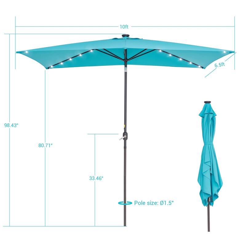 Bonosuki Outdoor 10×6.5FT LED Rectangular Patio Umbrella with Aluminum/Steel Pole, UV Protection