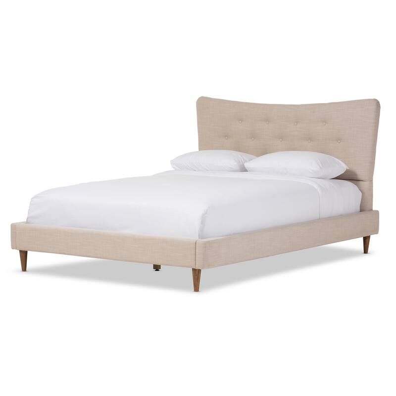 Baxton Studio Hermia Mid-century Modern Beige Linen Platform Bed