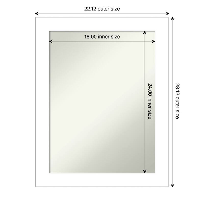 Non-Beveled Bathroom Wall Mirror - Wedge White Frame - 22 x 28 in - Wedge White