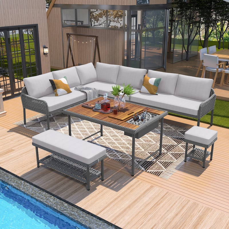 6-Piece Rope Patio Furniture L-Shaped Set