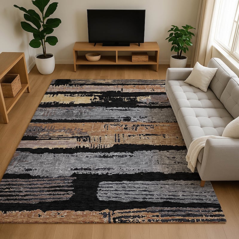 Premium Washable Super Soft Abstract Stripes Mayfield Rug - Black - 9' x 12'