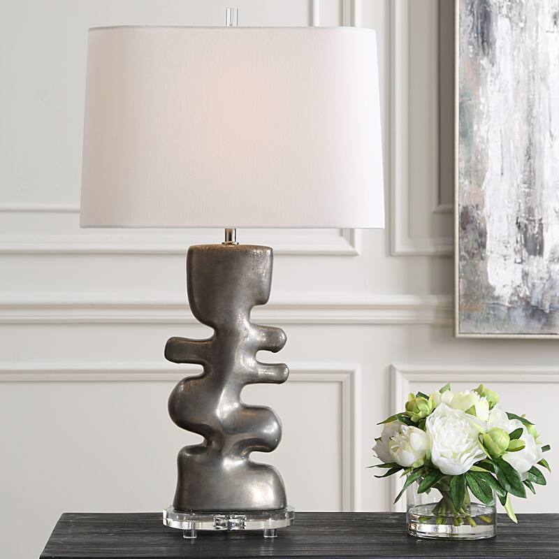 Free Flowing Table Lamp with Drum Shade - 28.5" - Nickel Finish