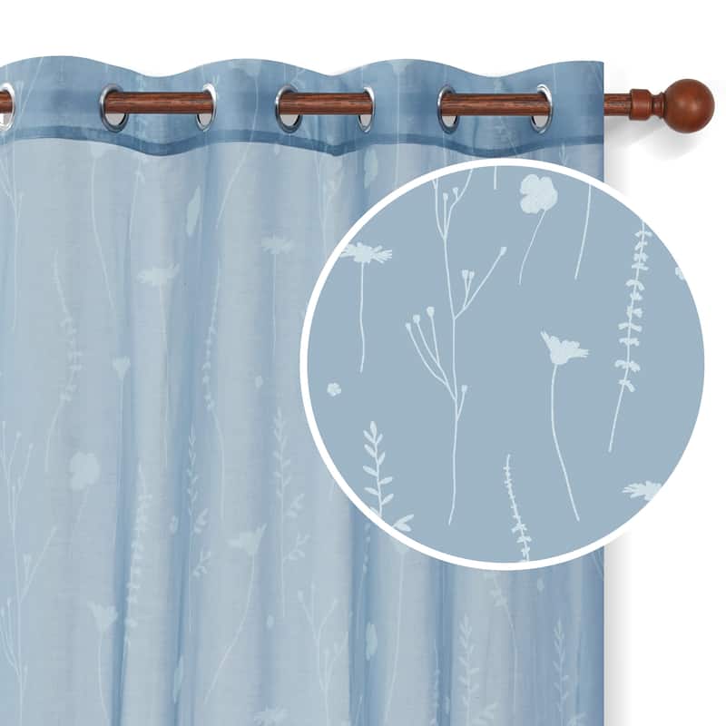 Deconovo Floral Pattern Light-filtering Sheer Curtains 2 Panels - W52 x L84 - Blue