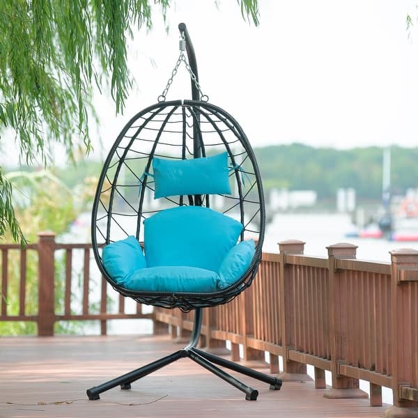 Egg Chair with Stand Indoor Outdoor Swing Chair Patio Wicker