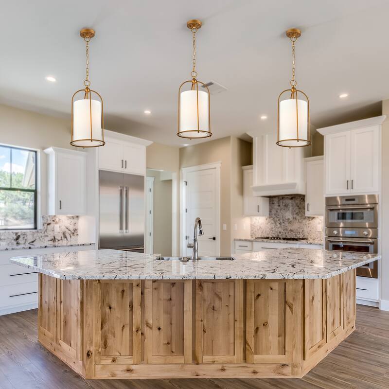 Antique Brass Finish 1-Light 10 in. Cage Pendant with White Fabric Shade