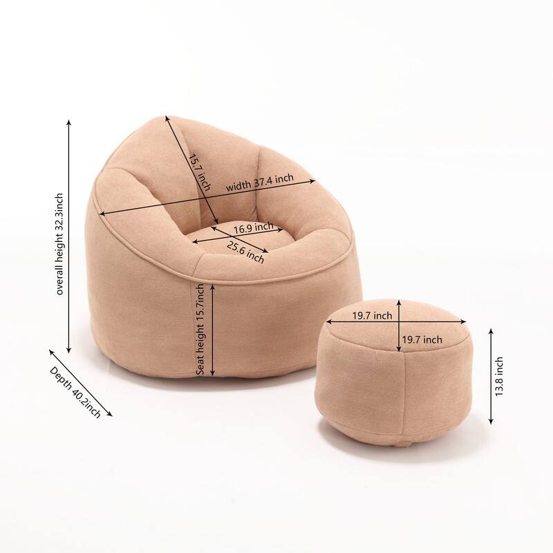 Compressed Foam Bean Bag Chair with Footrest - Plush Lounger for Modern Living Spaces