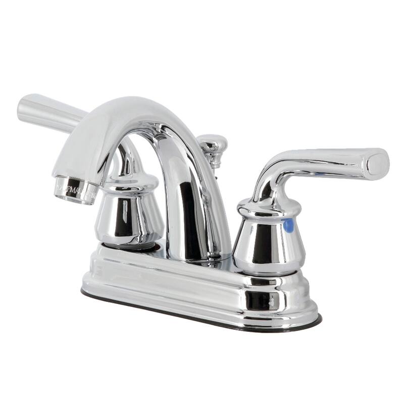 Kingston Brass Restoration Two-Handle 3-Hole Deck Mount 4" Centerset Bathroom Faucet with Plastic Pop-Up - Polished Chrome