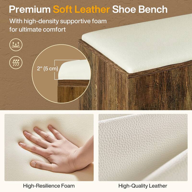 61 Inch L-Shaped Bench with Padded Seat Cushion - 13.78"D x 61.02"W x 17.71"H