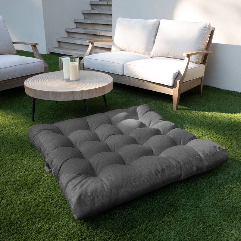 Sorra Home Sunbrella Outdoor Tufted Floor Pillow Single - 40 in H x 40 in W x 5 in D - Revive Charcoal