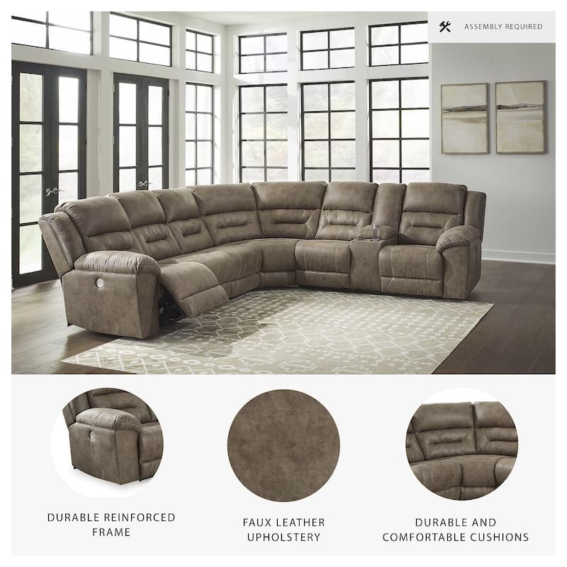 Signature Design by Ashley Ravenel Brown 4-Piece Power Reclining Sectional - 129"W x 93"D x 43"H