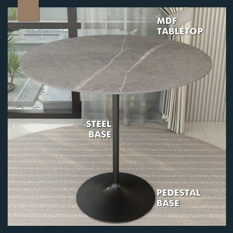 LeisureMod Verve 48" Round Dining Table with Sintered Stone TableTop and Black Steel Base for Kitchen & Dining Room