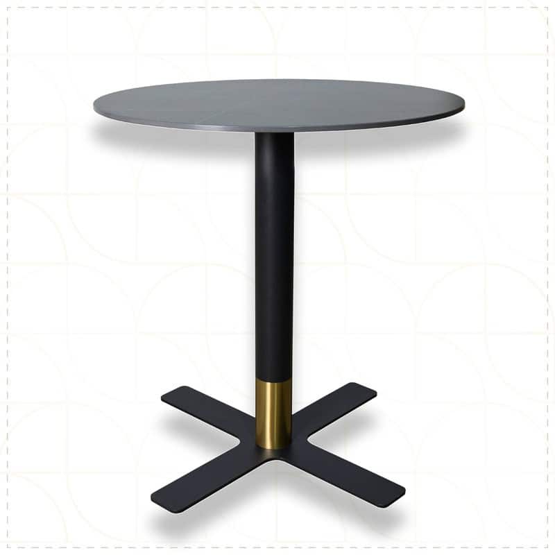 Vail Round Dining Table 27 in. Sintered Stone Tabletop in Black Stainless Steel Cross X-Shape Pedestal Base - Black
