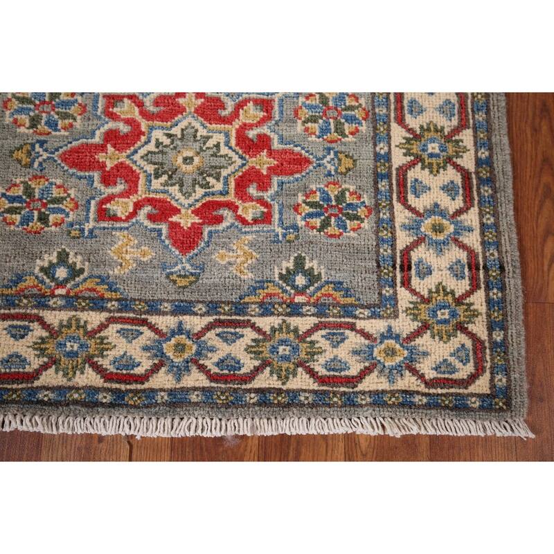 Kazak Oriental Runner Rug Hand-Knotted Grey Wool Carpet - 2'2" x 5'11"