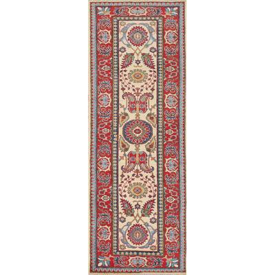 Beige Floral Kazak Oriental Runner Rug Hand-Knotted Wool Carpet - 2'9" x 10'0"