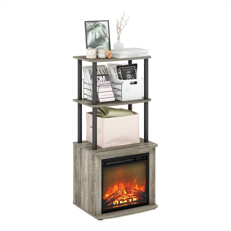 Furinno Turn-N-Tube 2-Tier Tall TV Entertainment Side Table Display Rack with Fireplace Insert