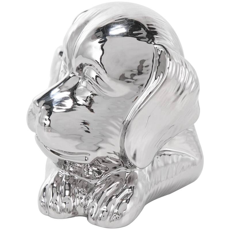 Ceramic Dog Laying Decorative Sculpture with Matte Finish - Silver or Gold - Roche River Decor