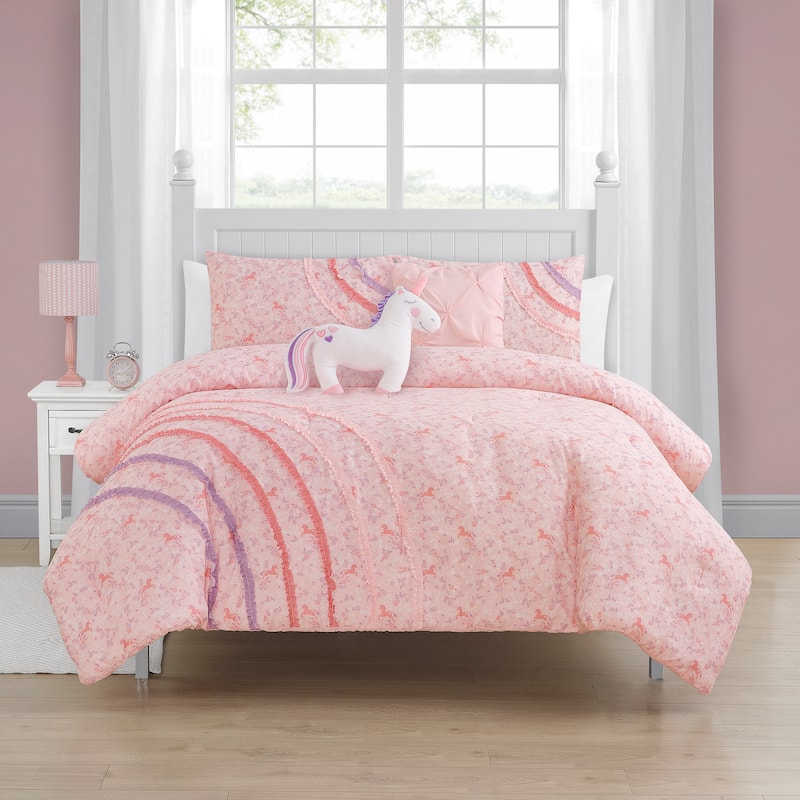Rainbow Ruffle Pink Ultra Soft Microfiber Comforter Set - 3 Piece - Twin size