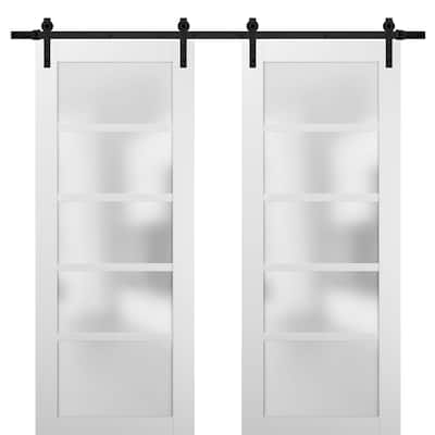 Sliding Double Barn Doors Hardware / Quadro 4002 White Silk Frosted Opaque Glass