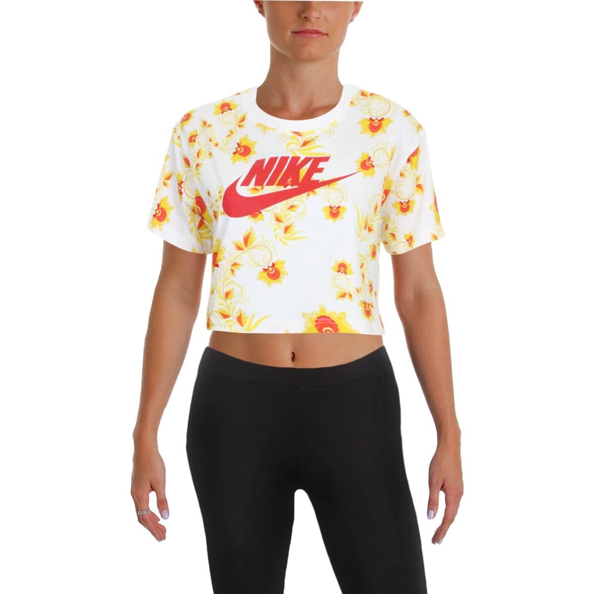 Shop Nike Womens Crop Top Floral Print Short Sleeves M