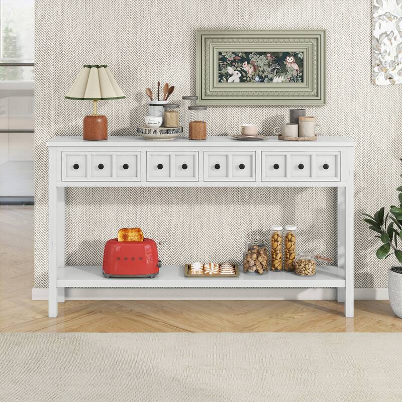 Rustic Entryway Console Table(Antique White)