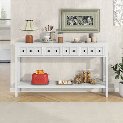 Rustic Entryway Console Table(Antique White)