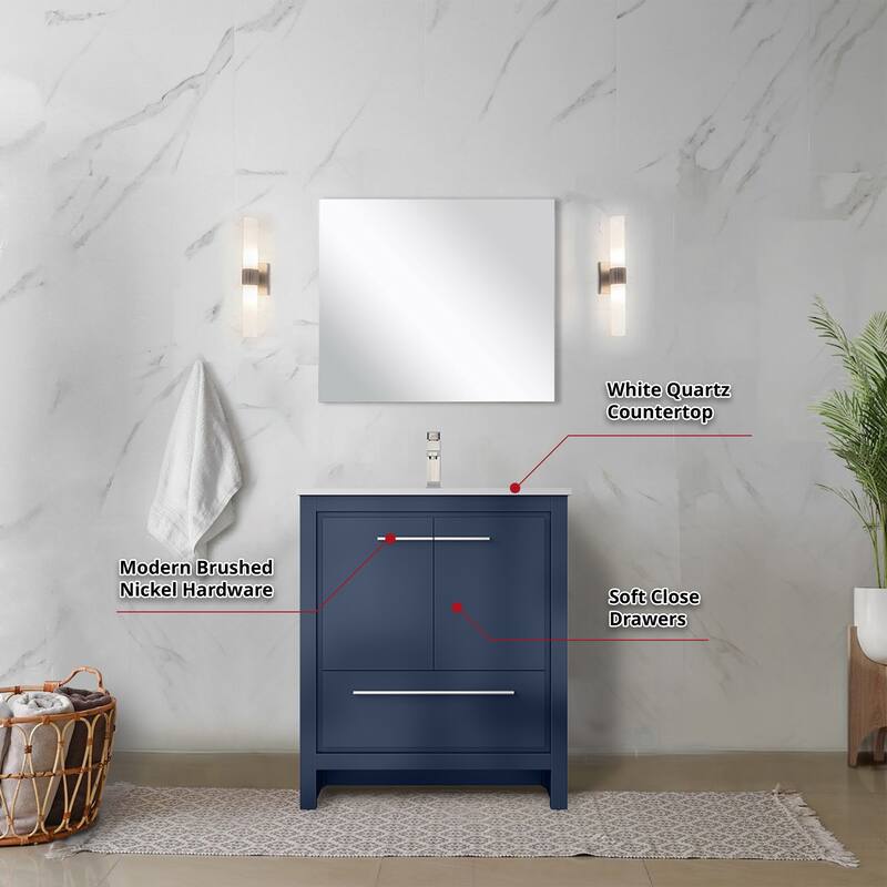 Lafarre Bath Vanity Quartz Top, Sink, Mirror & Brushed Nickel Faucet