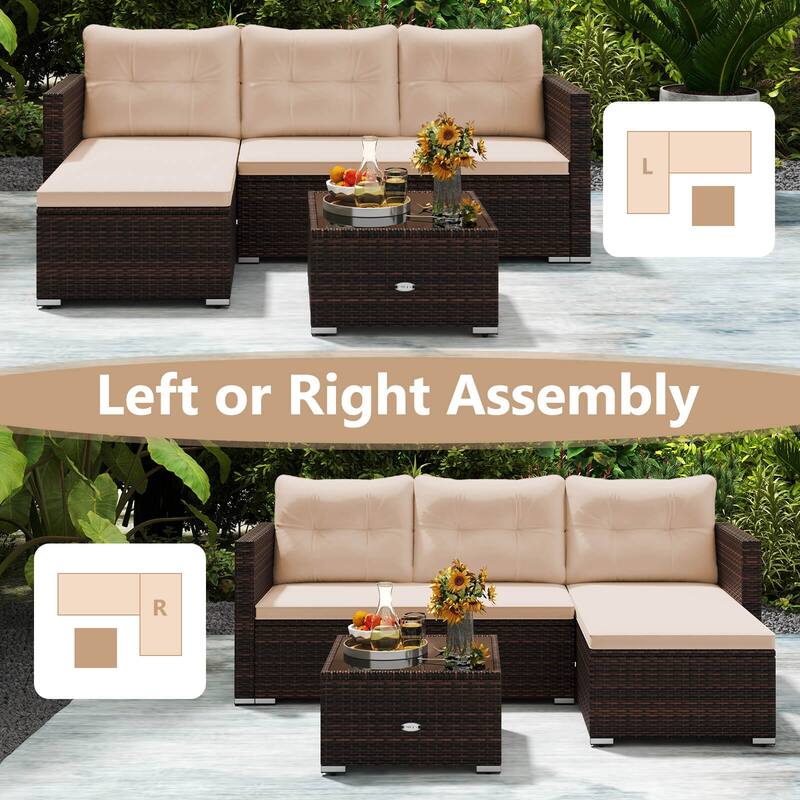 Costway 4 Seats Outdoor Wicker Furniture Set with Tempered Glass - See Details