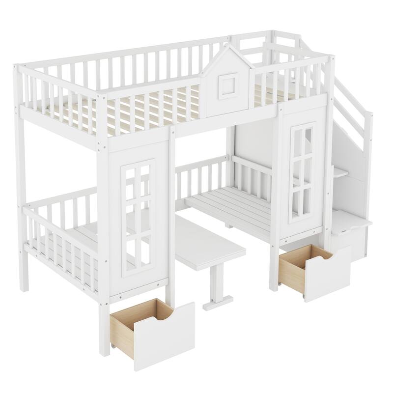 Convertible Twin-Over-Twin Bunk Bed with Desk, White - Space-Saving Loft Bed for Kids
